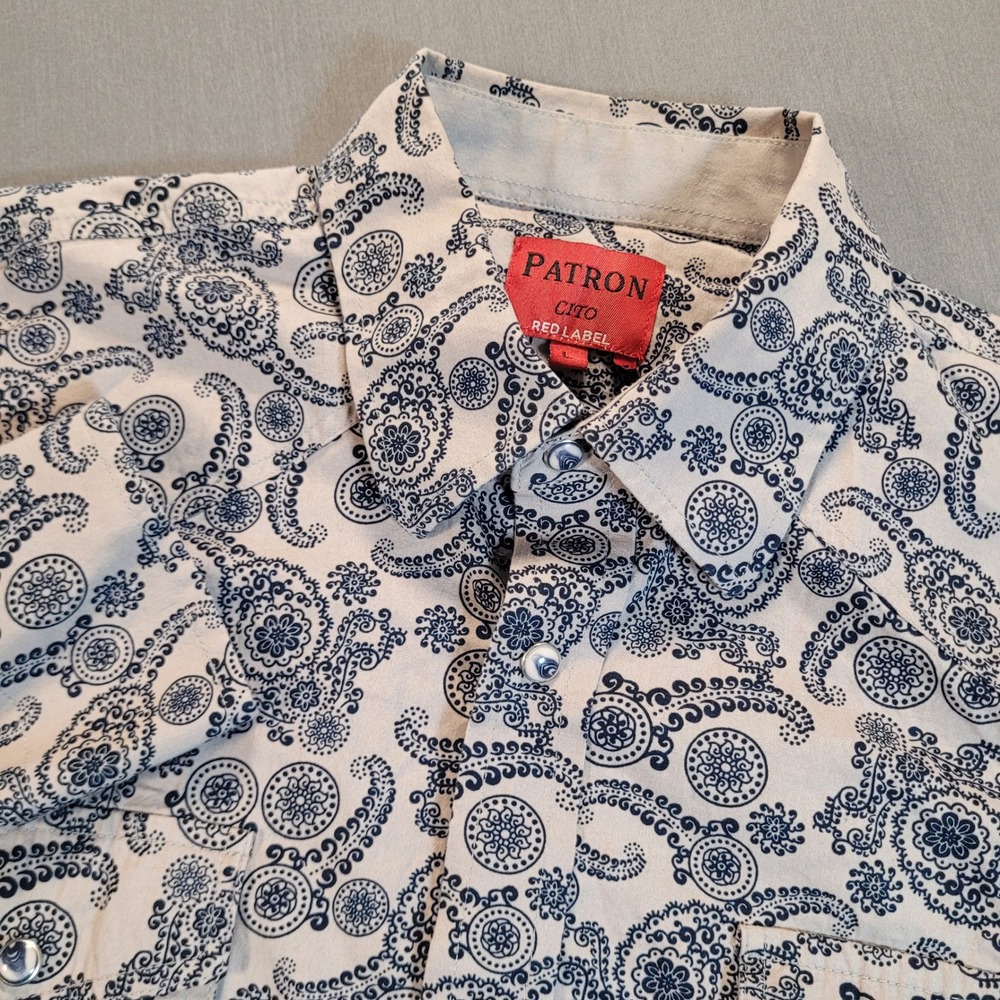 Patron Cito Mens Button Down Long Sleeve Shirt Large Blue Paisley Casual Retro